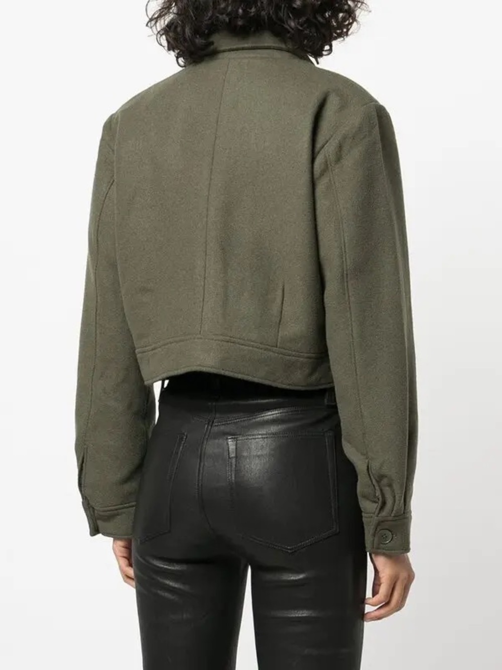 ANINE BING Dallas Cropped Military-Style Wool Blend Jacket in Olive - Picture 6 of 11